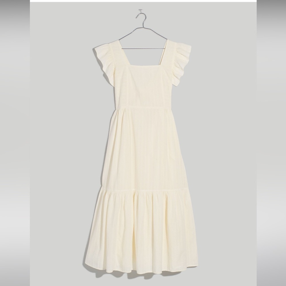 Madewell Ruffle Strap Tiered Midi Dress Textural Stripe NF850 Ivory